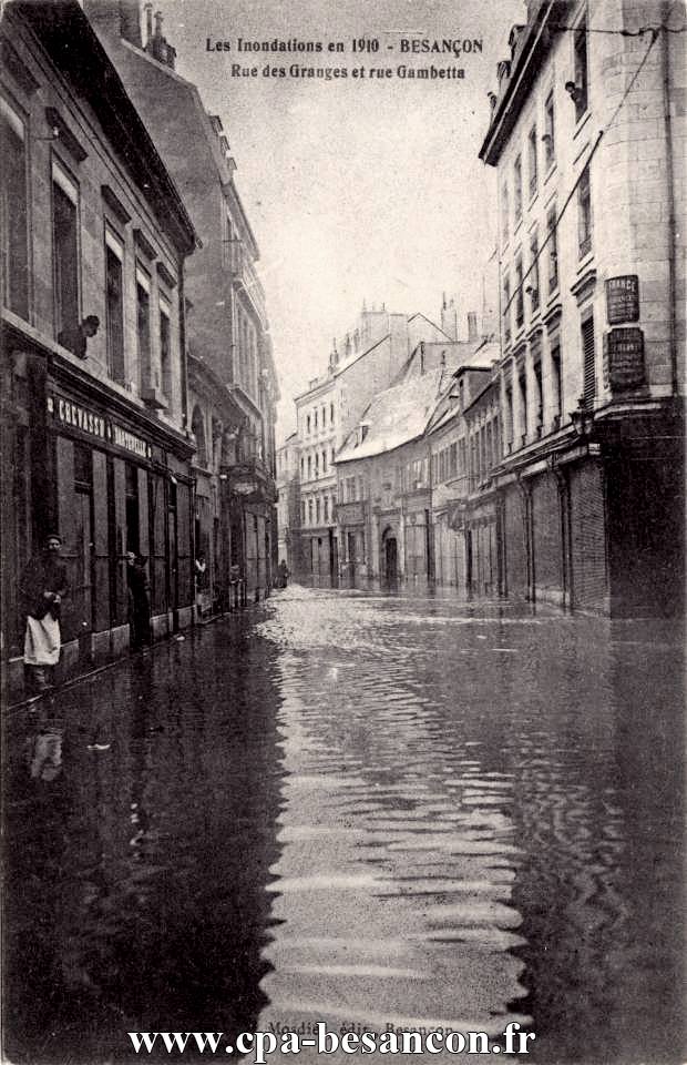 Les inondations en 1910 - BESANÇON - Rue des Granges et rue Gambetta